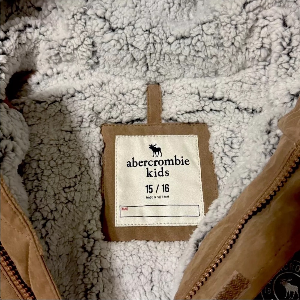 Abercrombie & Fitch Kids Utility Bomber Jacket Coat White Fleece 15 16 - Picture 5 of 9